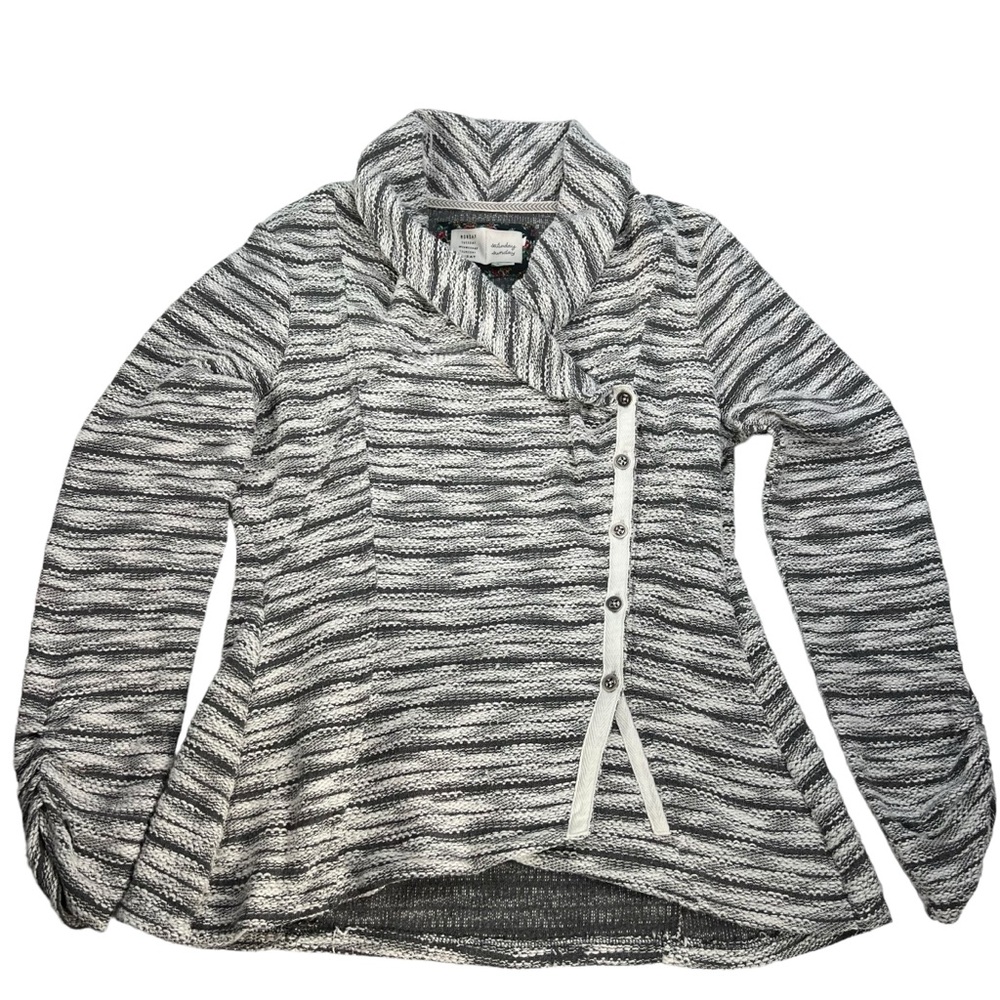 Anthropologie SAturday Sunday Cardigan Wrap Buttons LARGE Gray White